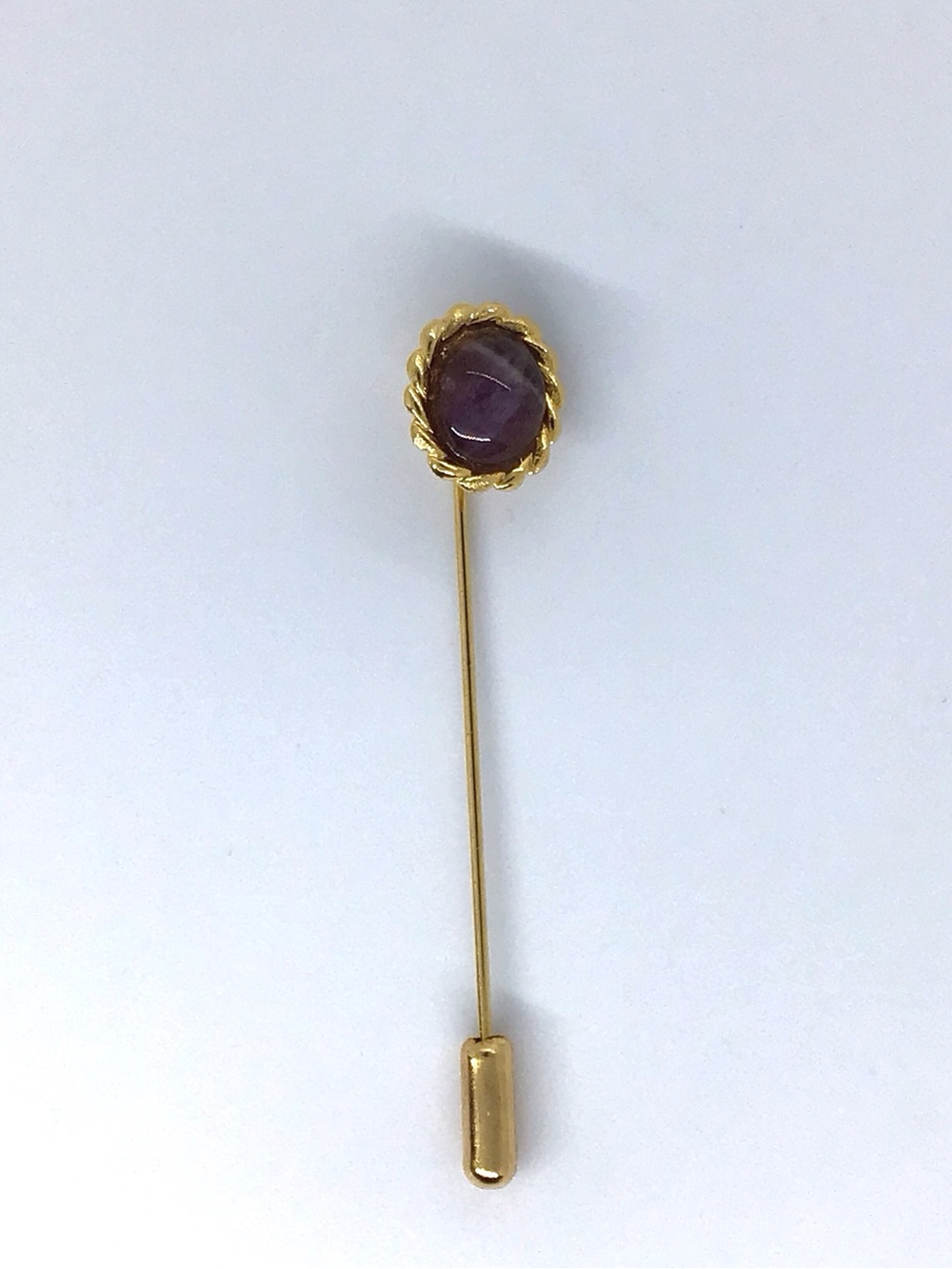 Vintage Gold Tone Stick Pin with Natural Amethyst Cabochon